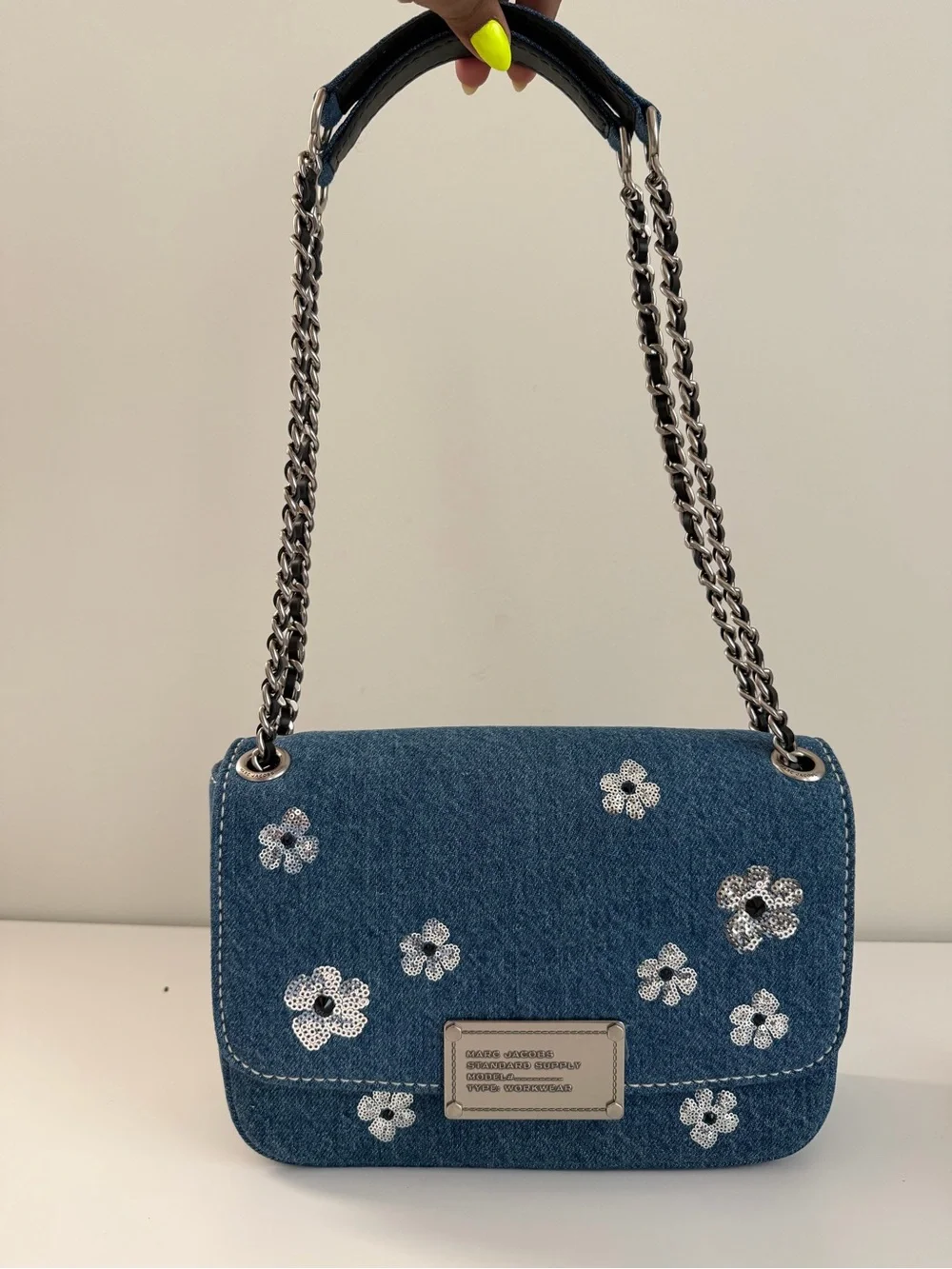 Marc Jacobs Denim Blue Floral Sequin Shoulder Bag